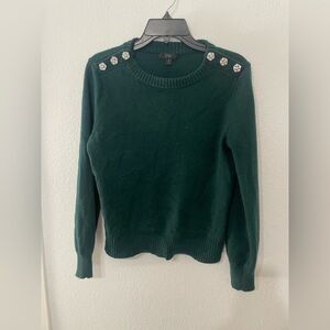 J. Crew Forest Green Sweater with Jewel buttons